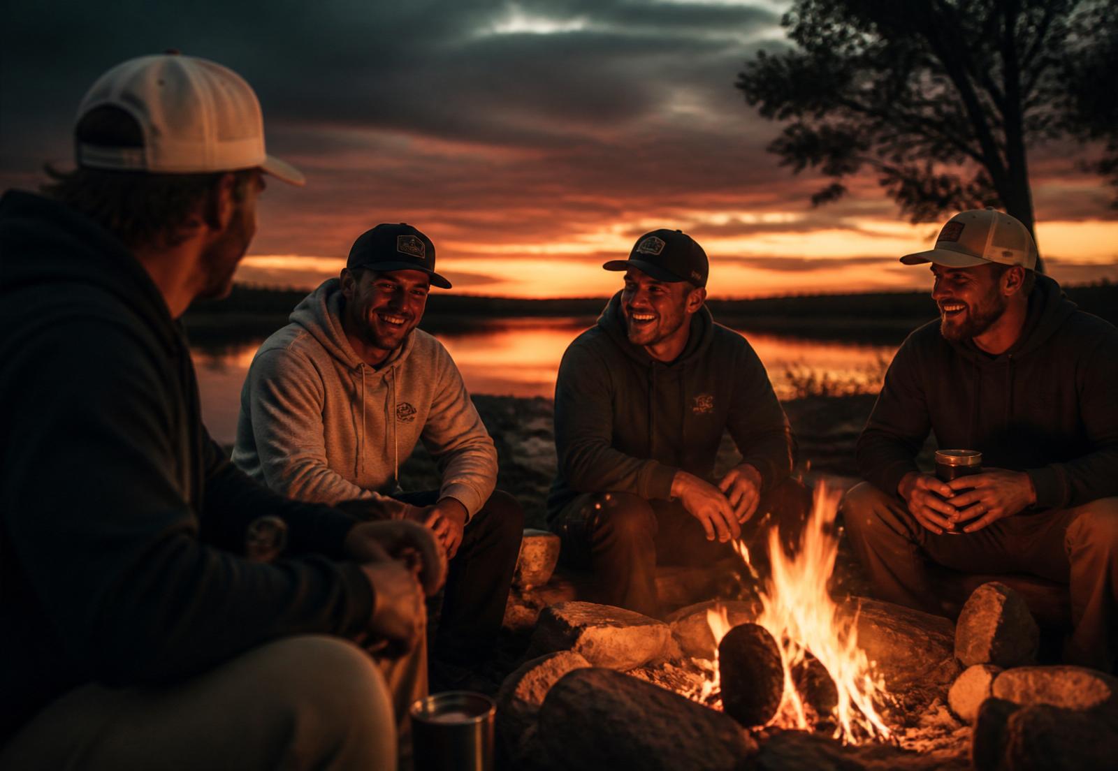 Friends around a campfire in Texas